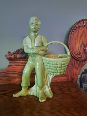 Royal Haeger Boy With Basket In Chartreuse